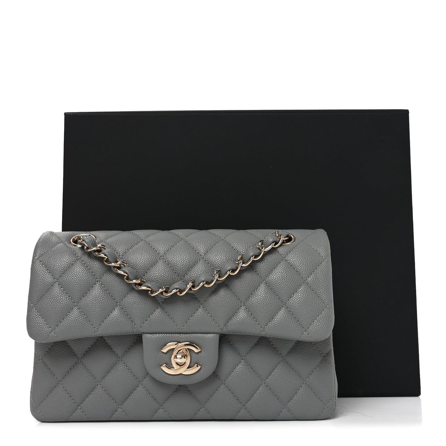 Caviar Quilted Small Double Flap Grey
