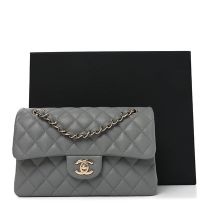 Caviar Quilted Small Double Flap Grey