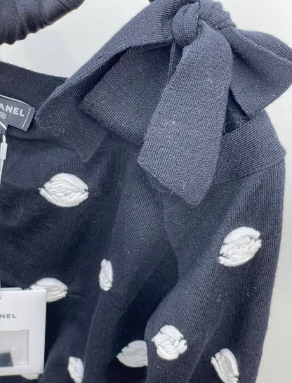 CHANEL 23K CAMÉLIA OFF SHOULDER TIE TOP Size 34