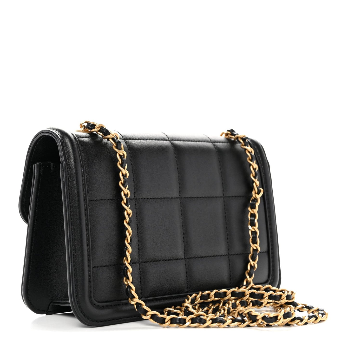 Lambskin Calfskin Mini Chocolate Bar Flap Bag Black