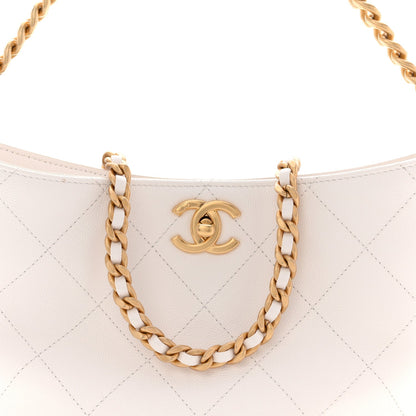 Caviar Quilted Hobo White