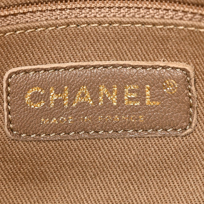 Crumpled Grained Calfskin Large Coco Pleats Tote Khaki