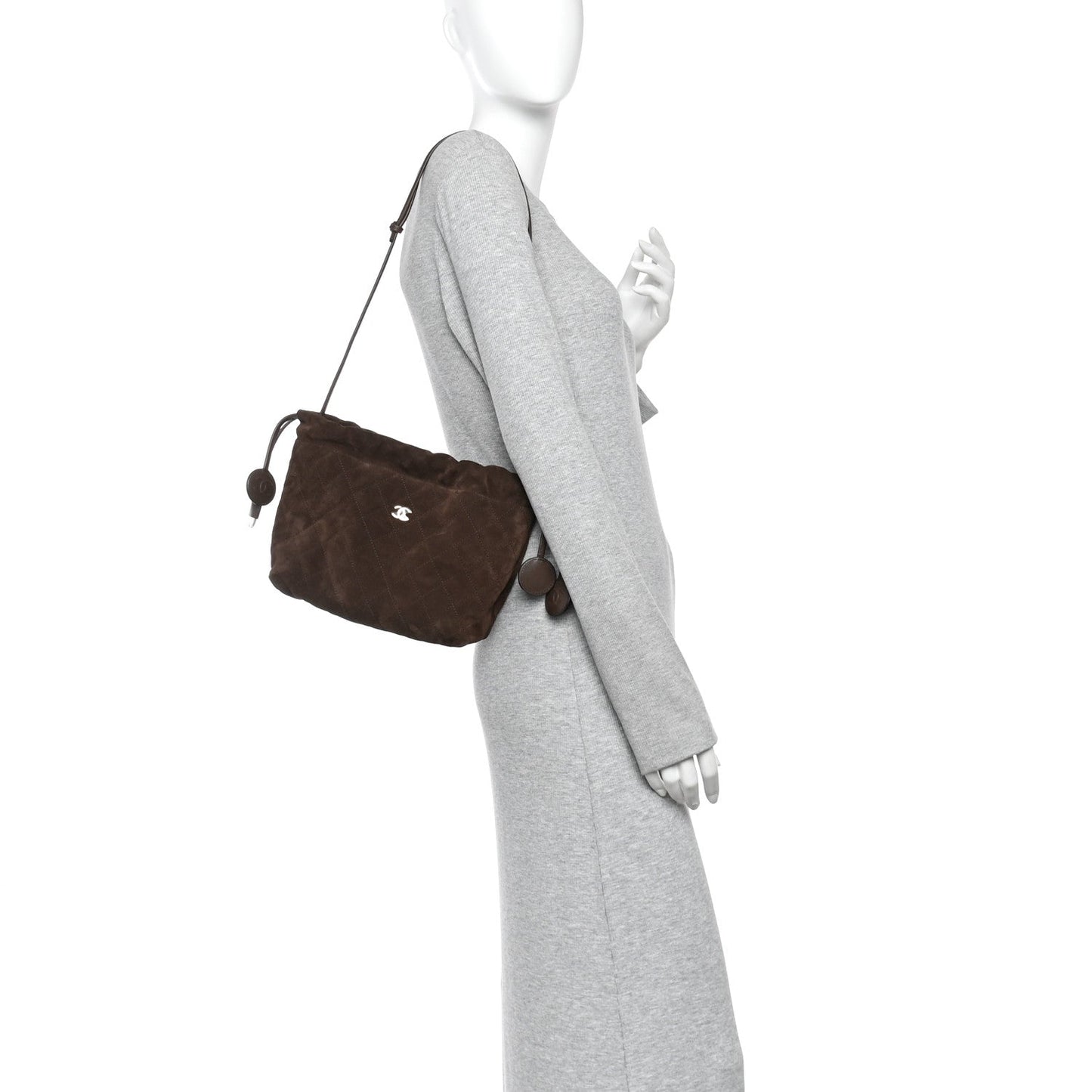 Suede Calfskin Lambskin Quilted Clutch With Strap Dark Brown