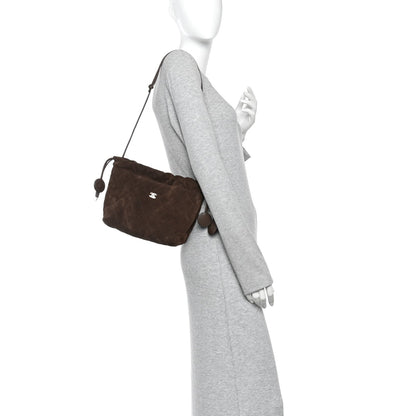 Suede Calfskin Lambskin Quilted Clutch With Strap Dark Brown