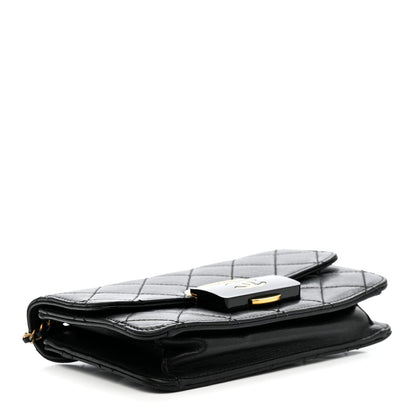 Sheepskin Quilted Mini Beauty Lock Flap Black