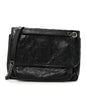 Crinkled Calfskin Matelasse Monogram Medium Niki Chain Satchel Black