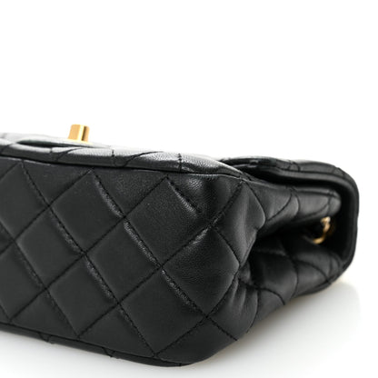 Lambskin Quilted Mini Pearl Crush Flap Black