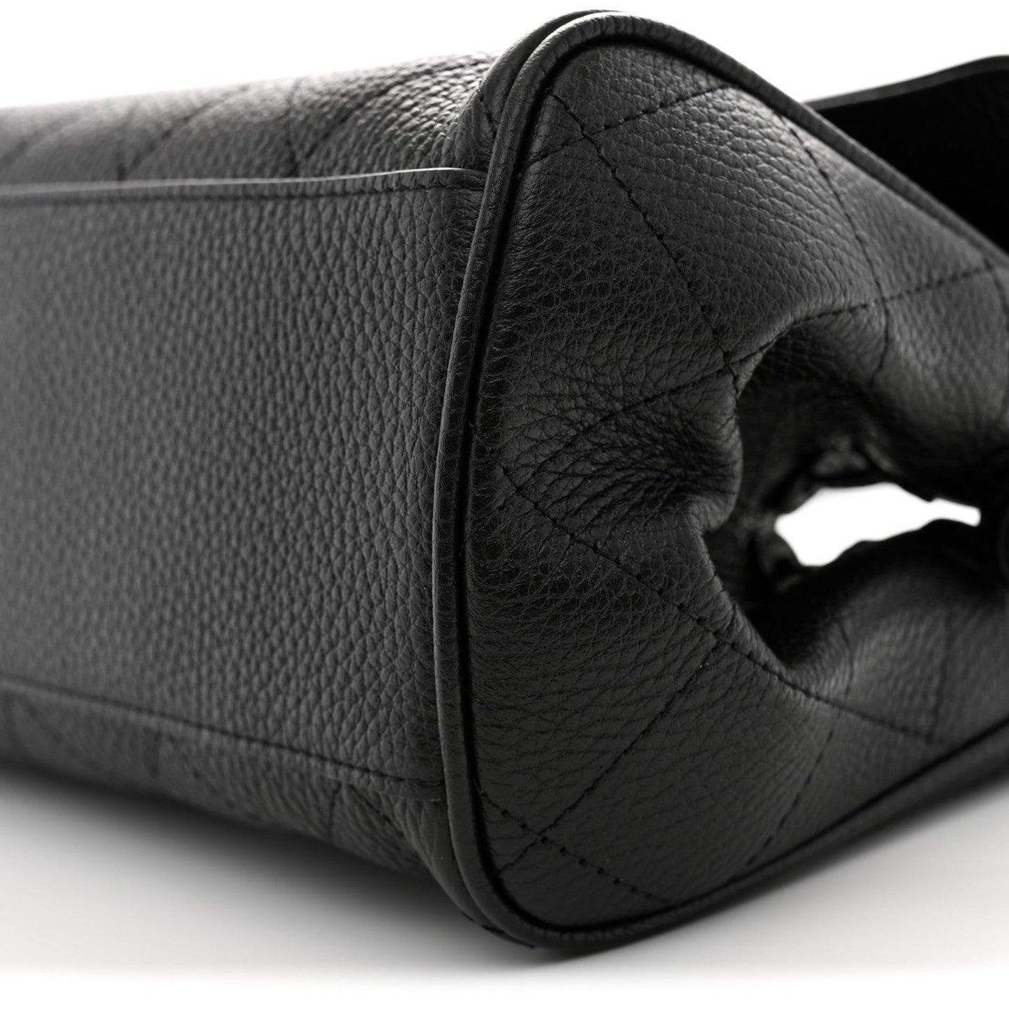 Grained Calfskin Stitched Urban Essentials Small Shopping Bag Black