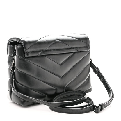 Calfskin Y Quilted Monogram Monochrome Toy Loulou Crossbody Bag Black