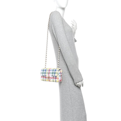Tweed Quilted Mini Rectangular Flap White Red Yellow Blue Green