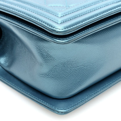 Metallic Caviar Quilted Medium Boy Flap Turquoise