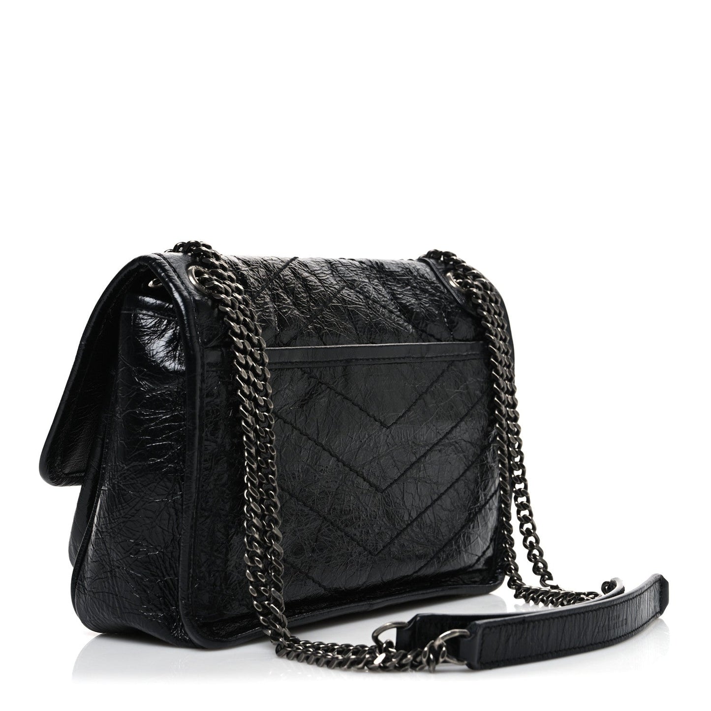 Crinkled Calfskin Matelasse Monogram Baby Niki Chain Satchel Black