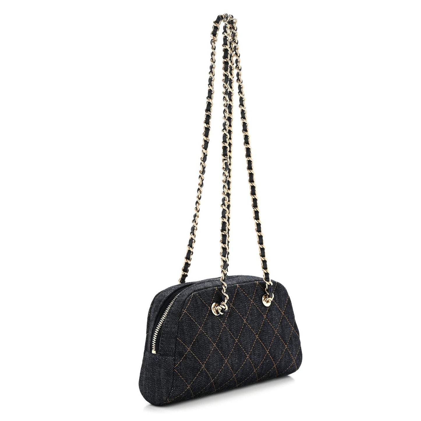 Denim Quilted Clutch With Chain Dark Blue Orange