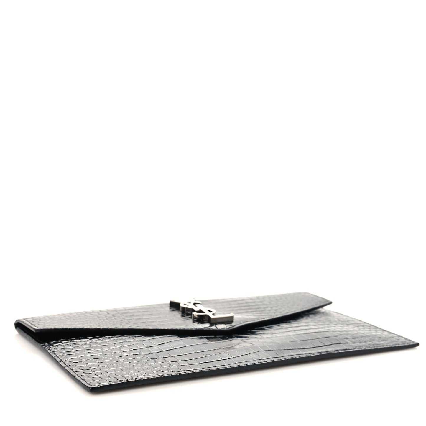 Calfskin Crocodile Embossed Uptown Monogram Pouch Black