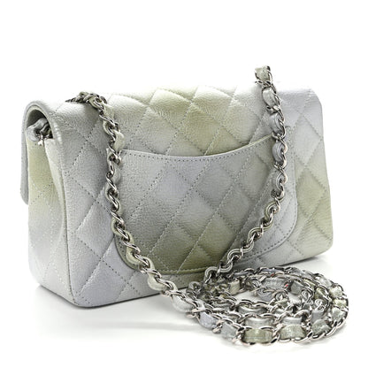 Metallic Goatskin Quilted Ombre Mini Rectangular Flap Grey Green