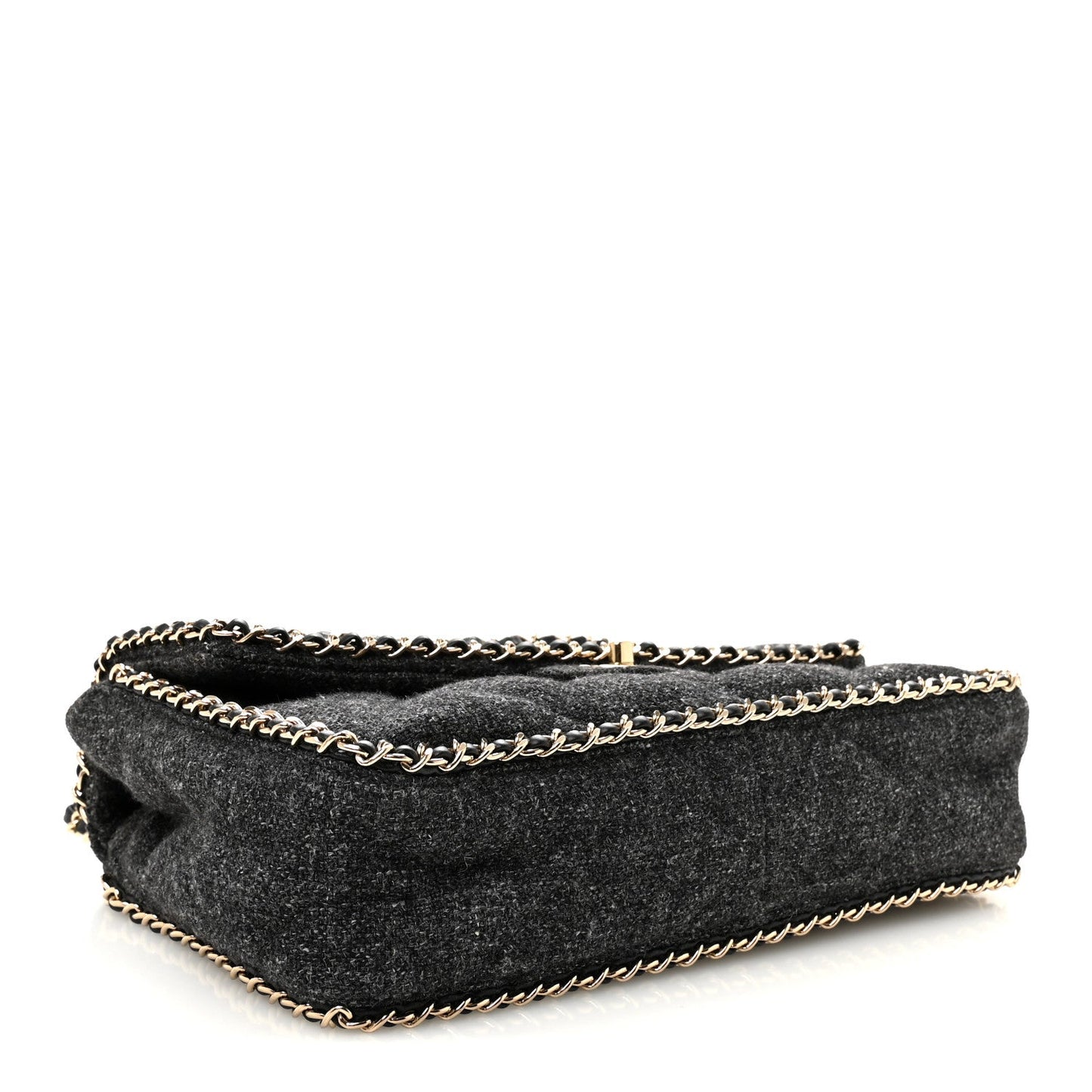 Wool Tweed Quilted Coco Neige Chain Around Flap Black