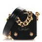 Shiny Crumpled Calfskin Minaudiere Clutch With Chain Black