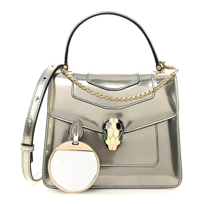 Metallic Calfskin Serpenti Forever Top Handle Silver