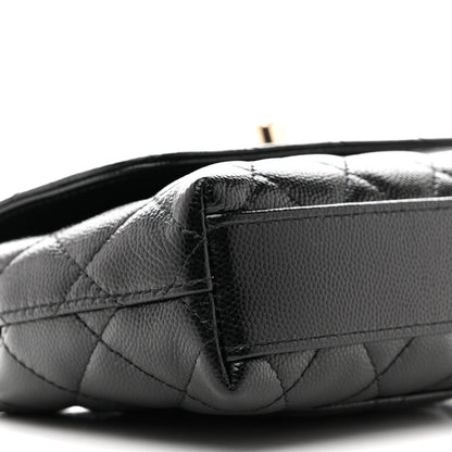 Caviar Quilted Coco Handle Clutch With Chain Black