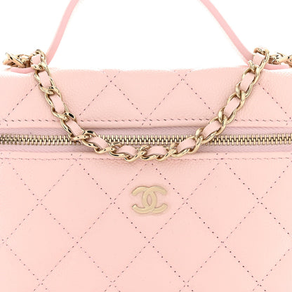 Caviar Quilted Top Handle Slim Vanity With Chain Light Pink