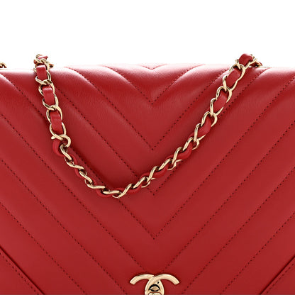 Calfskin Chevron Quilted Large Statement Flap Red