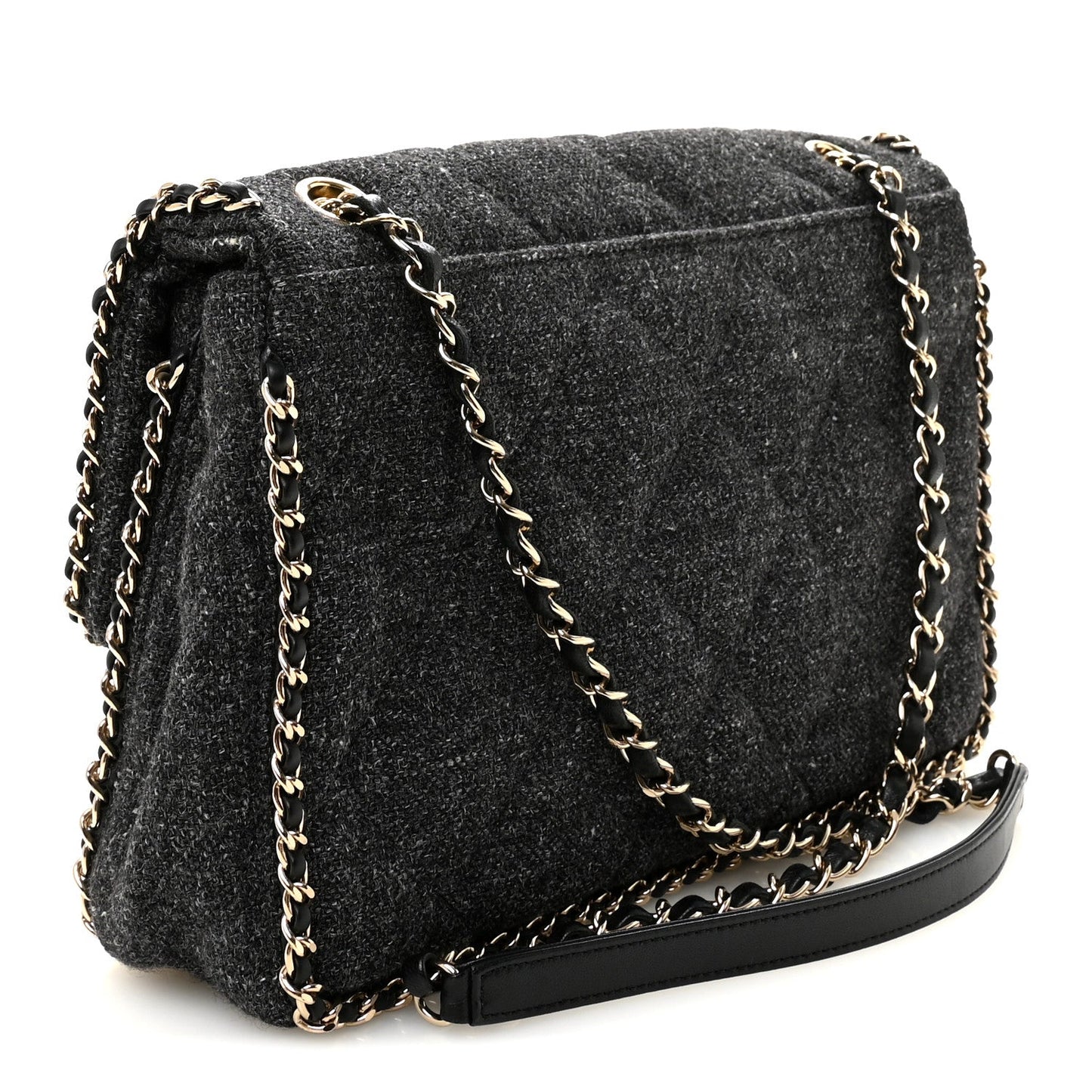 Wool Tweed Quilted Coco Neige Chain Around Flap Black