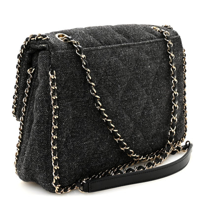 Wool Tweed Quilted Coco Neige Chain Around Flap Black