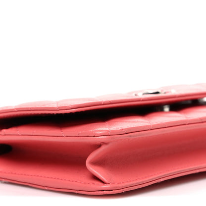 Lambskin Quilted Wallet On Chain WOC Pink