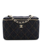 Denim Quilted Vanity Case With Chain Dark Blue
