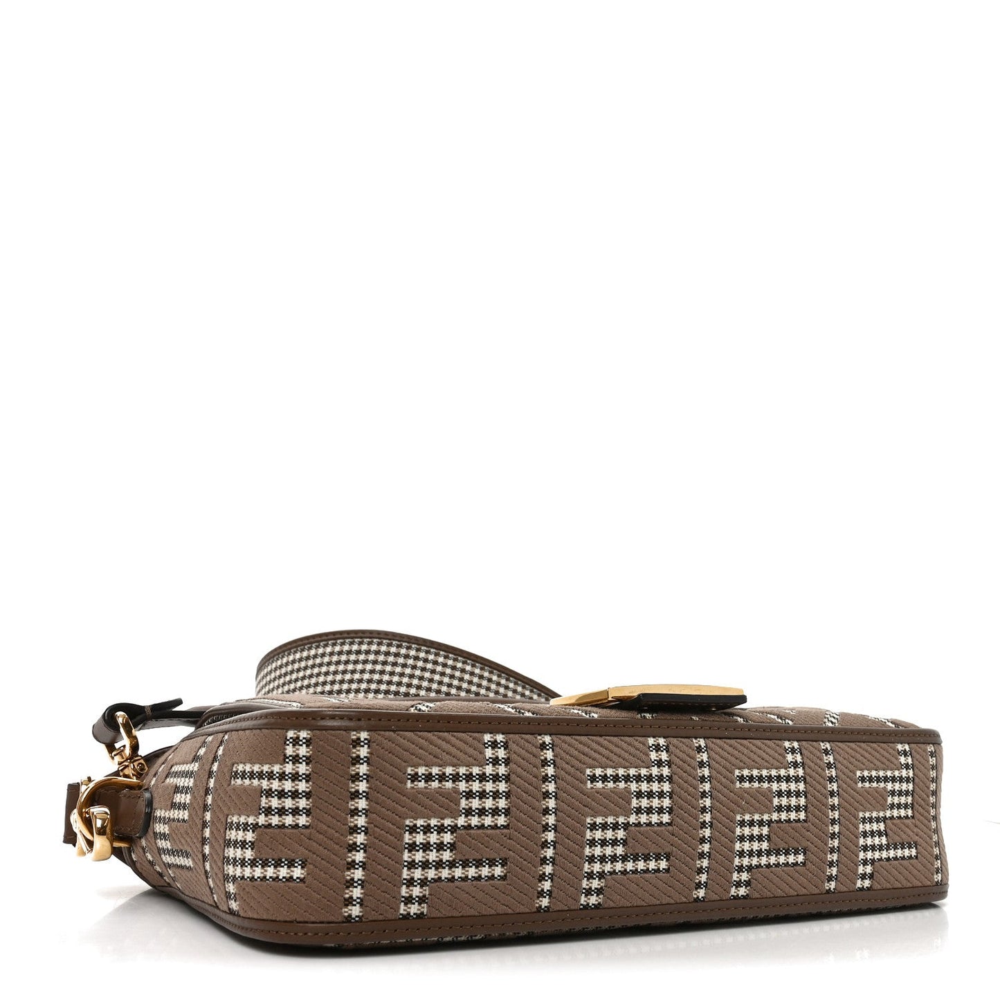Wool Vitello King Houndstooth FF Embroidered Baguette Beige Moro