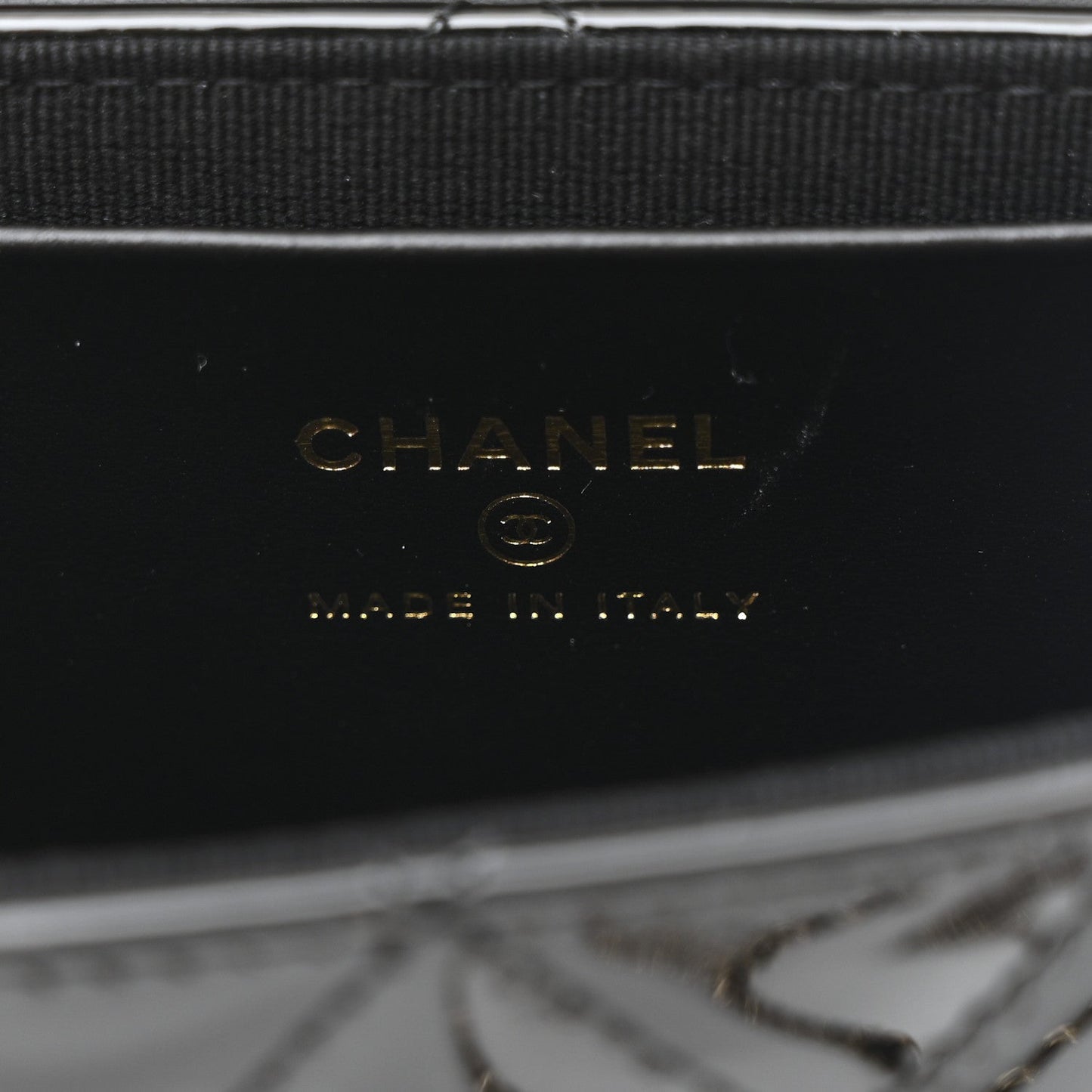 Patent Calfskin Quilted Mini Clutch Black