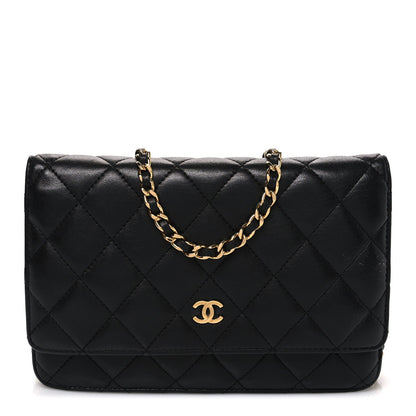 Lambskin Quilted Wallet On Chain WOC Black