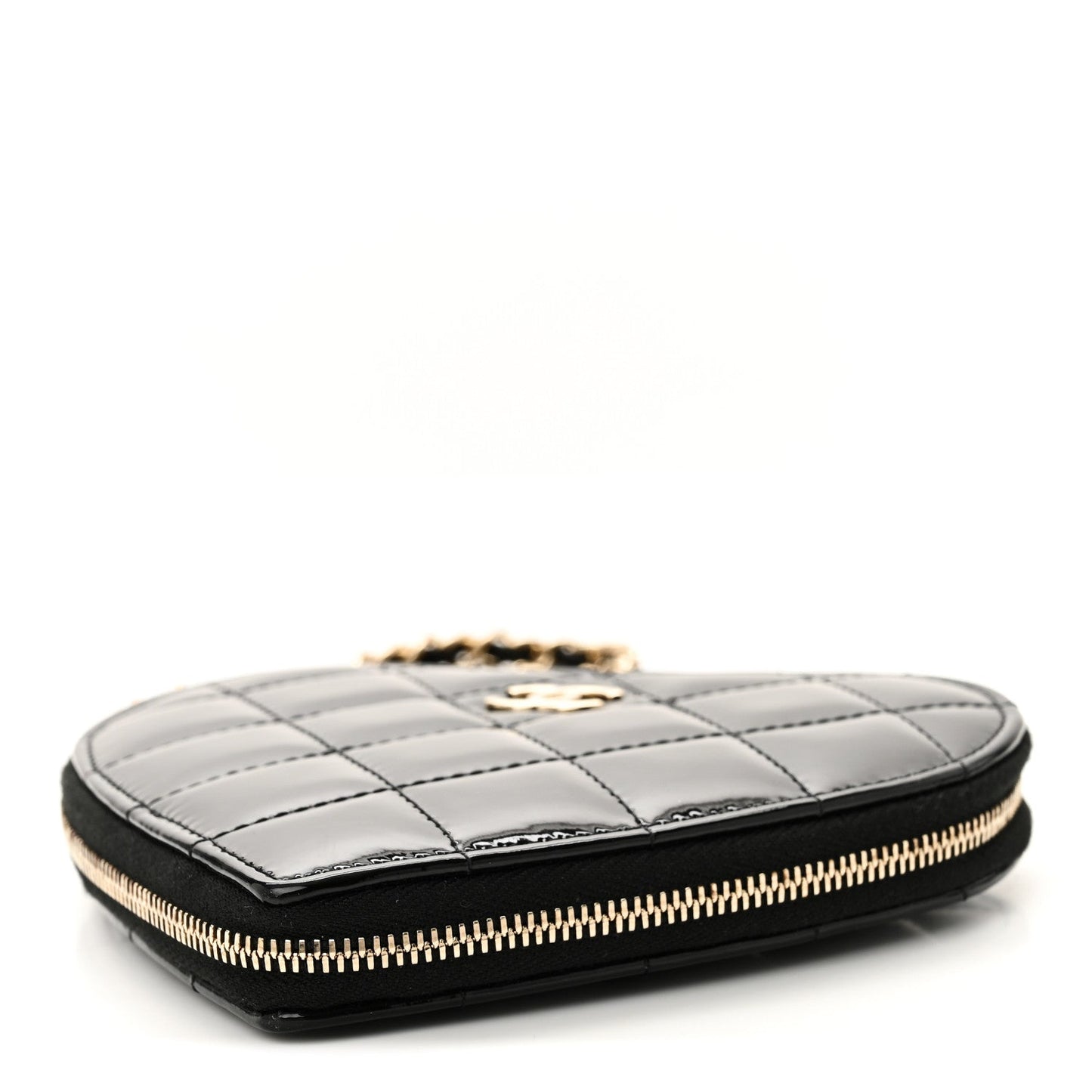 Patent Calfskin Resin Quilted CC Heart Clutch With Chain Black