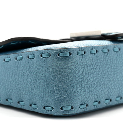 Metallic Cuoio Roma Sellerissima Nappa Sintetica Tape Stitch Mini Baguette Placca Argento