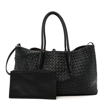 Calfskin Intrecciato Pinacoteca Reversible Tote Black Fondant