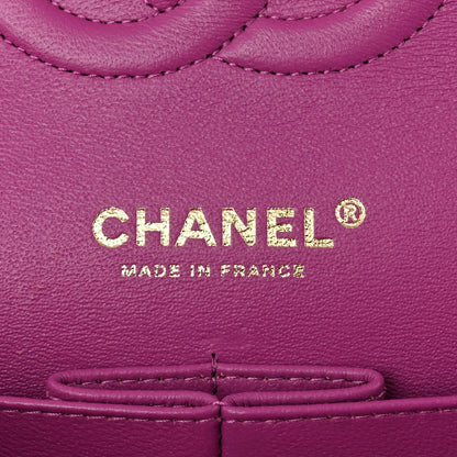 Lambskin Quilted Medium Double Flap Blue Pink
