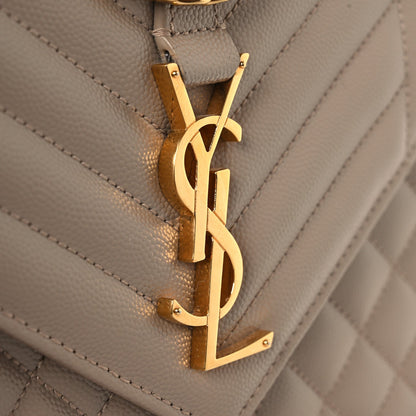 Grain De Poudre Textured Mixed Matelasse Medium Triquilt Monogram Satchel Dark Beige