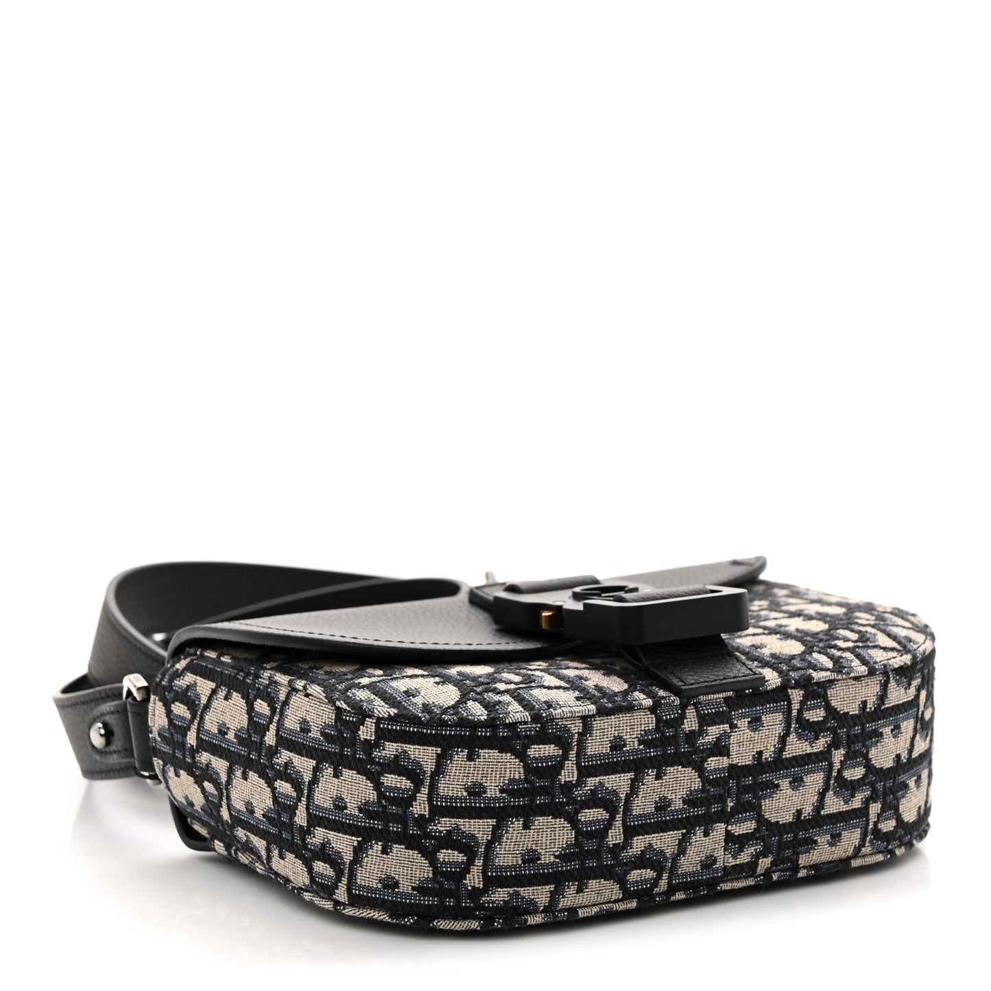 Grained Calfskin Oblique Mini Saddle Messenger Bag With Flap Beige Black