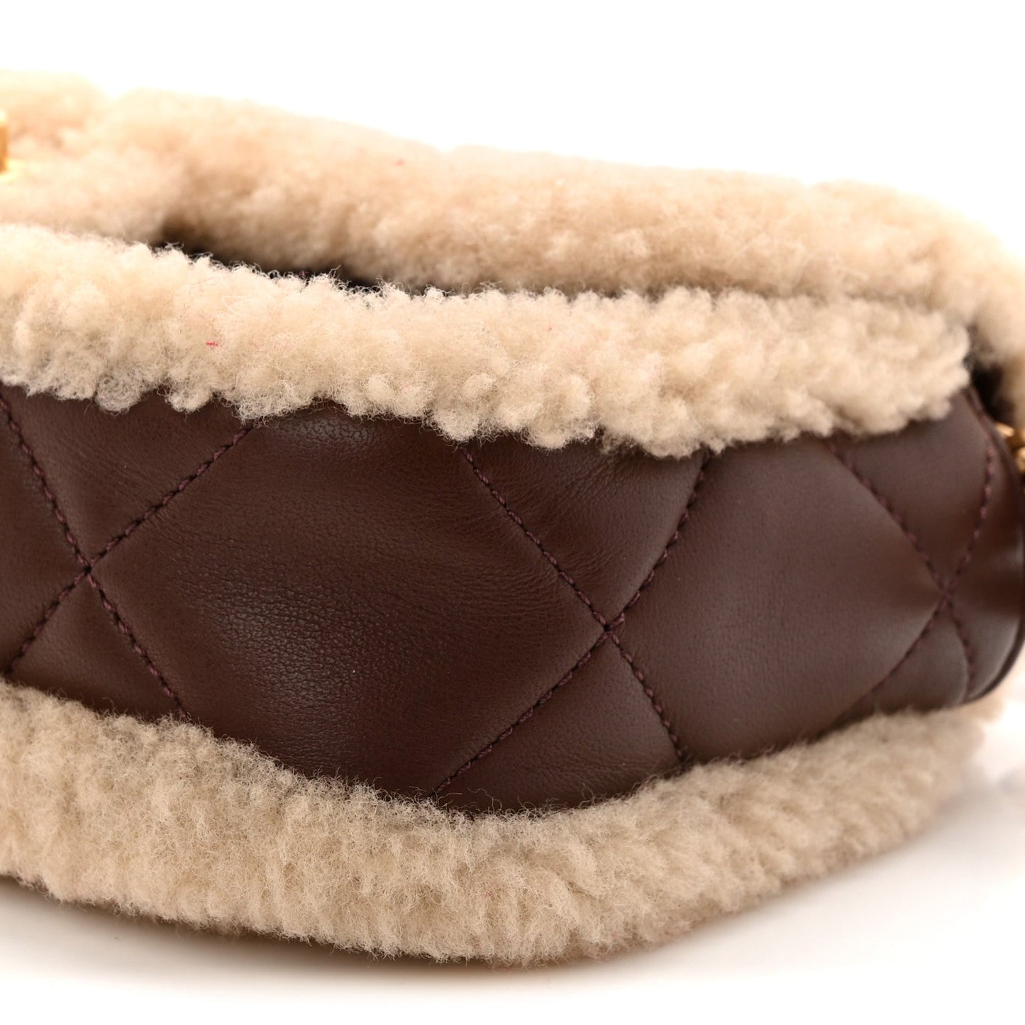 Shearling Lambskin Quilted Mini Furry Coco Flap Beige Dark Brown