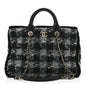 Tweed Shearling Quilted Lambskin Shopping Tote  Black Grey