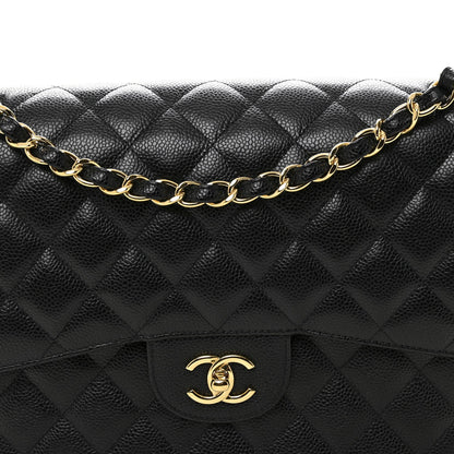 Caviar Quilted Jumbo Double Flap Black