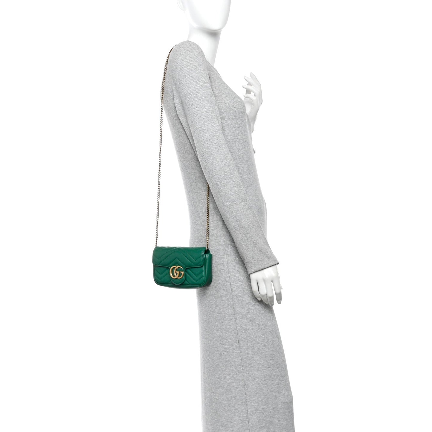 Calfskin Matelasse Super Mini GG Marmont Shoulder Bag Emerald Green