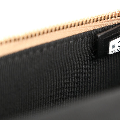 Suede Calfskin Shiny Lambskin Quilted Top Handle Slim Vanity Case With Chain Beige Black