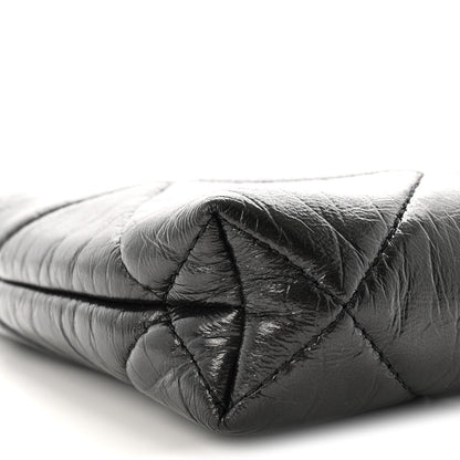 Shiny Aged Lambskin Quilted Kiss Lock Clutch With Chain Black