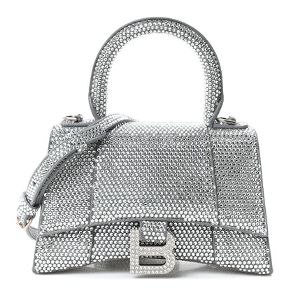 Strass Suede Hourglass Top Handle Bag XS Smoke Grey Crystal