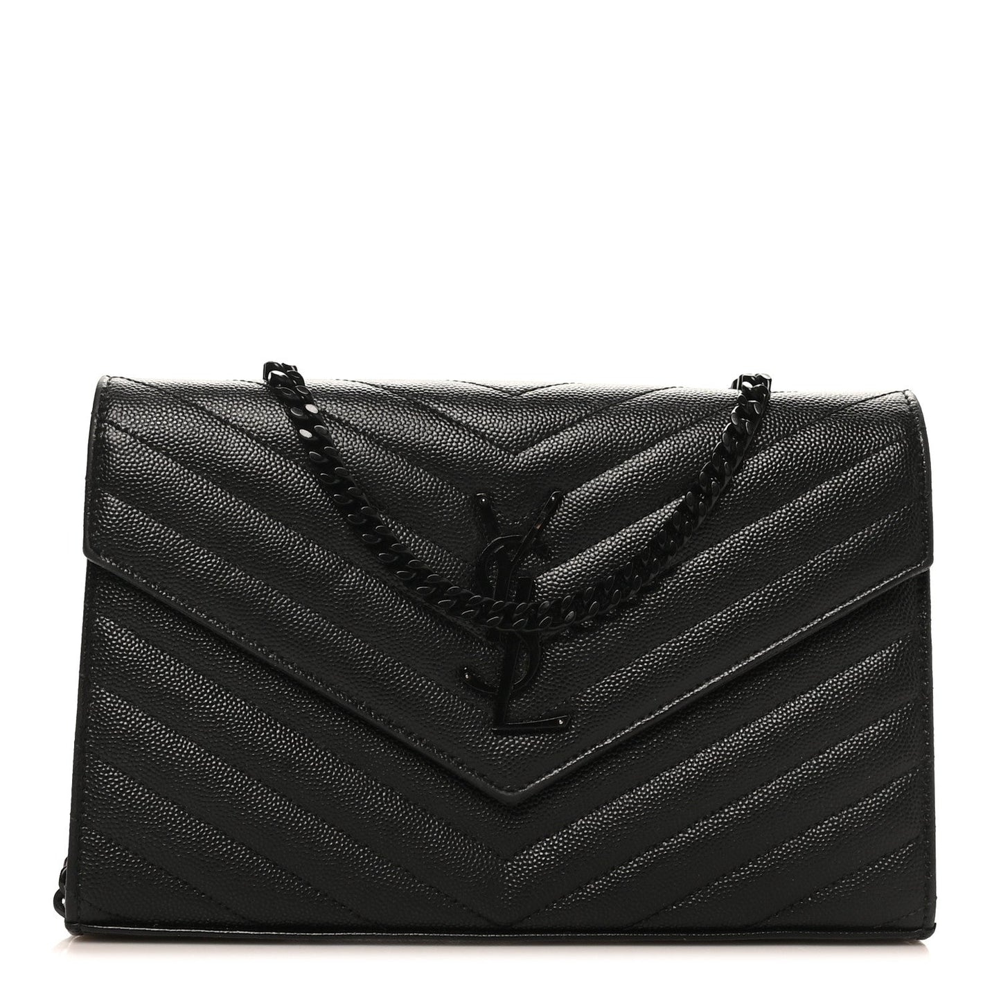 Grain De Poudre Matelasse Chevron Monogram Monochrome Chain Wallet Black