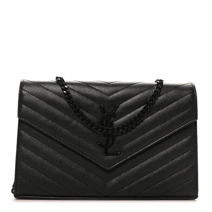Grain De Poudre Matelasse Chevron Monogram Monochrome Chain Wallet Black