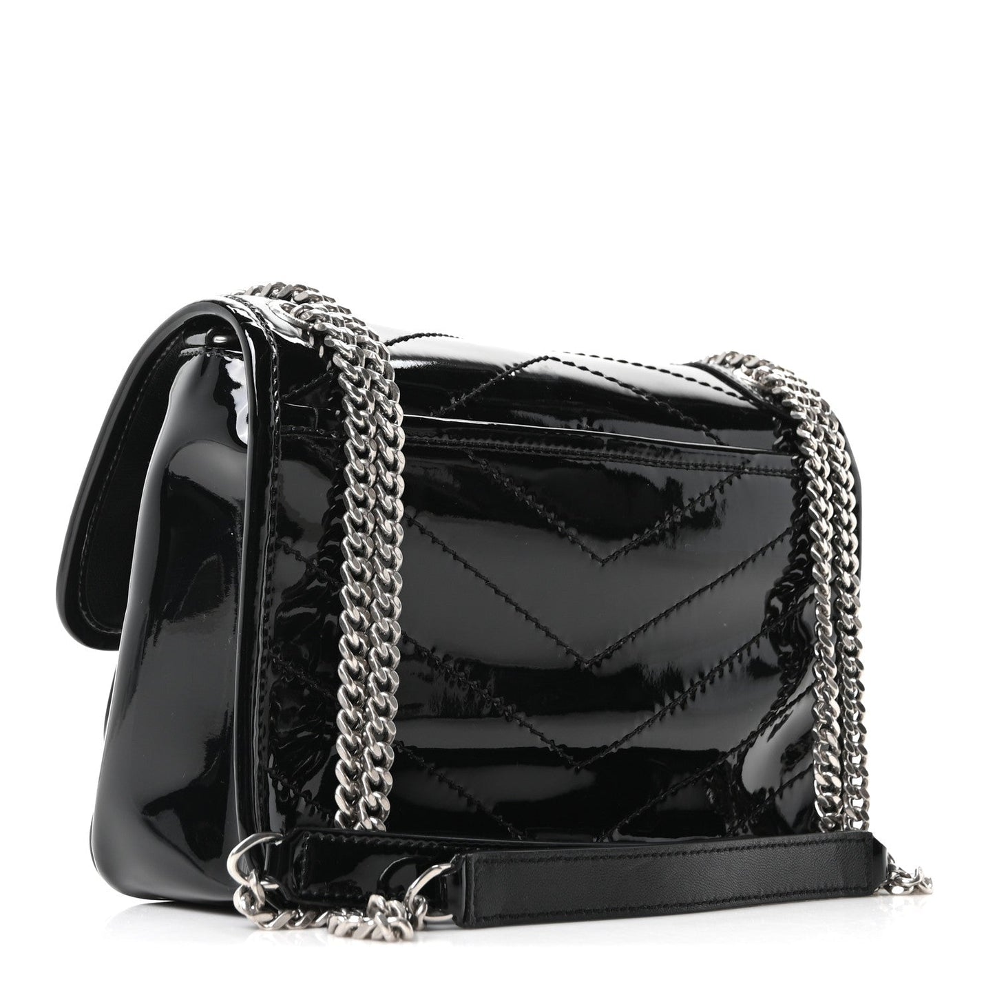 Patent Calfskin Matelasse Monogram Baby Niki Chain Satchel Black