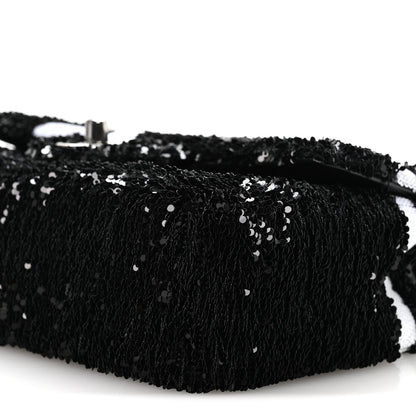 Sequin Ribbon Small Rectangular Flap Black White
