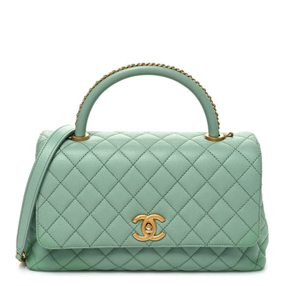 Caviar Quilted Small Coco Chain Handle Flap Light Green